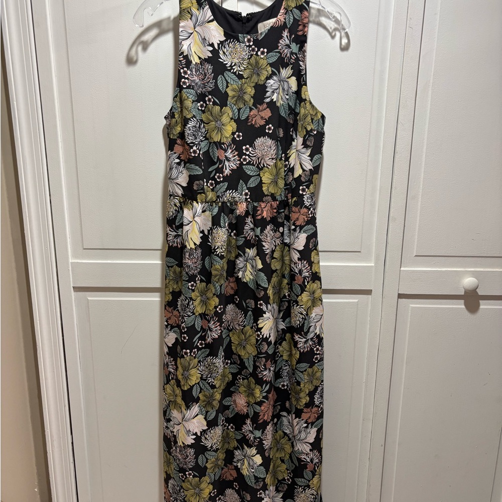 LOFT Black Floral‎ Dress with Yellow and Orange Accents Size 6